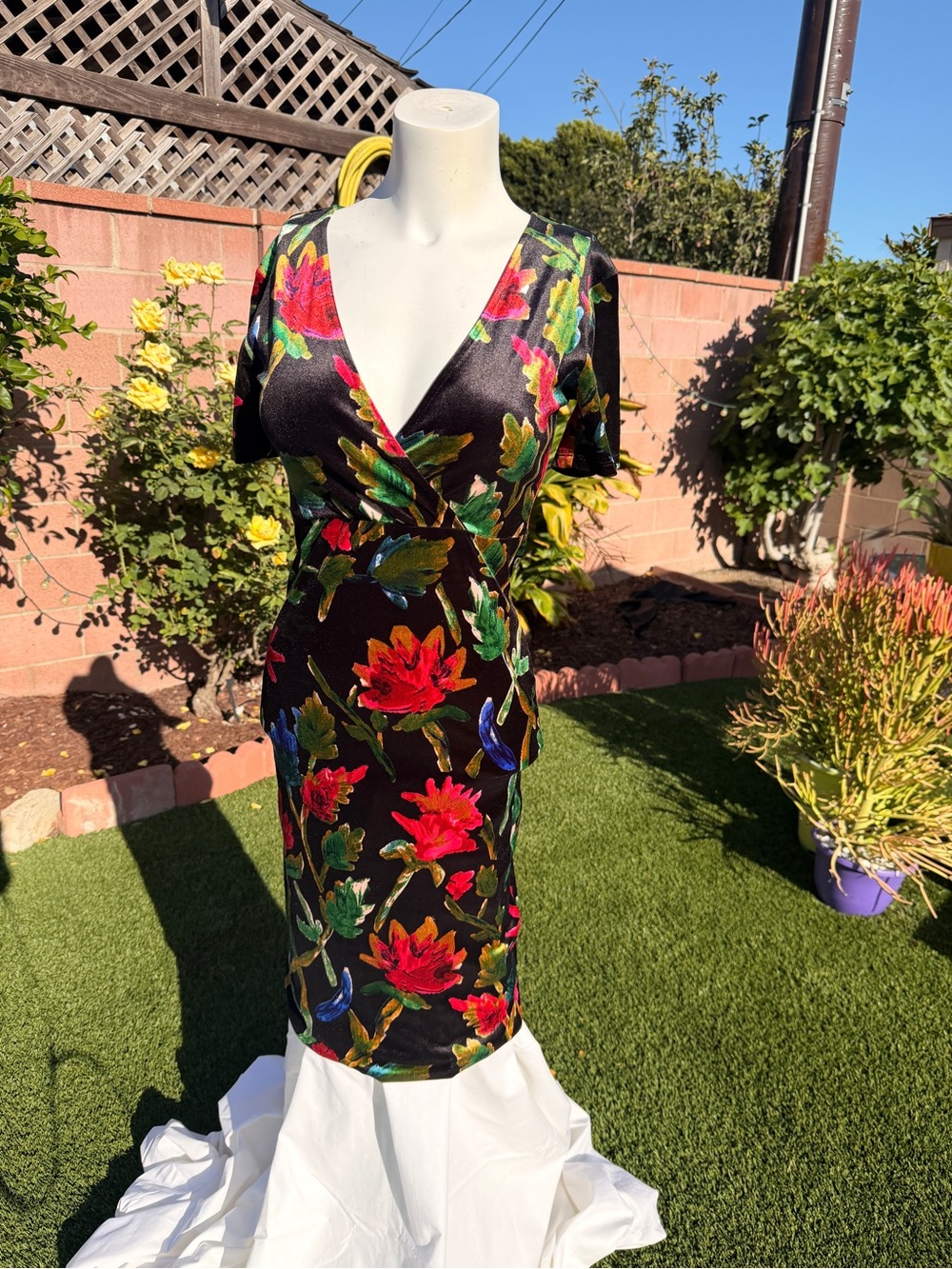 Zara Black Midi Dress with Red & Green Floral Print